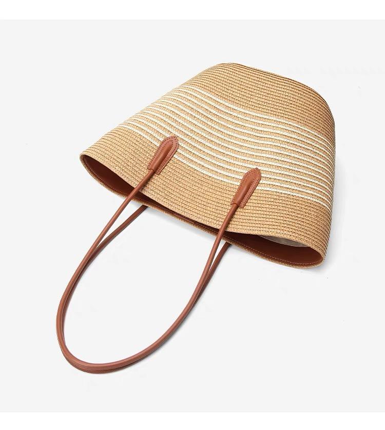 Striped Knit Open Top Bucket Beach Shoulder Bag