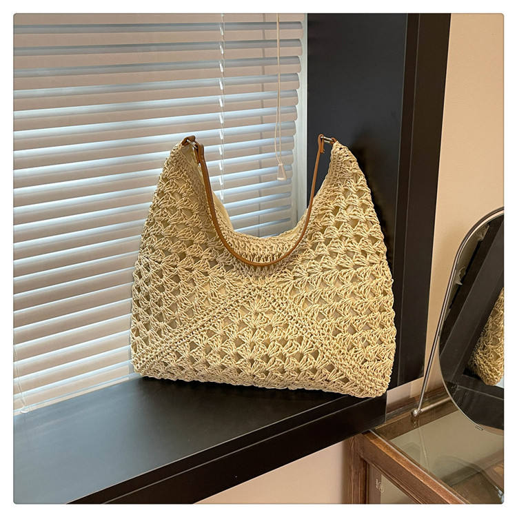 Open Weave Magnetic Snap Large Capacity Beach Shoulder Bag