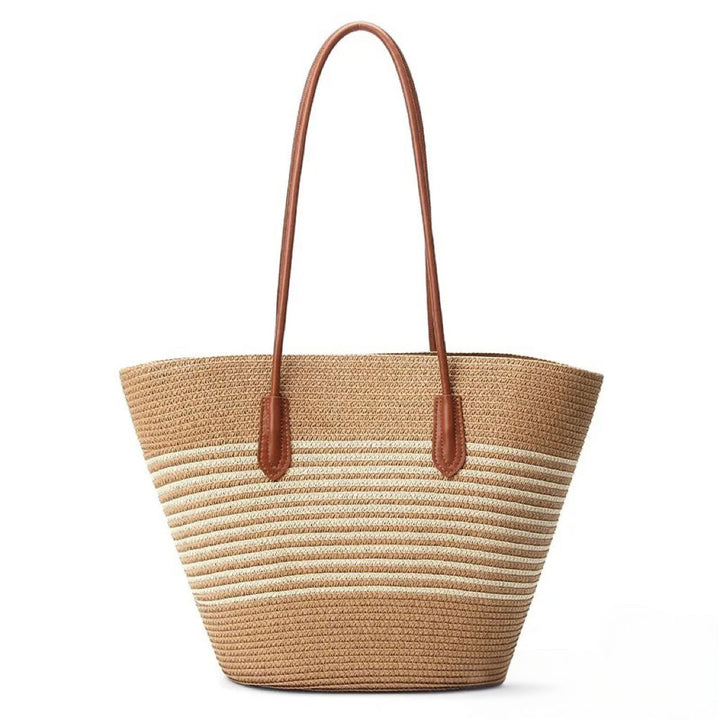 Striped Knit Open Top Bucket Beach Shoulder Bag