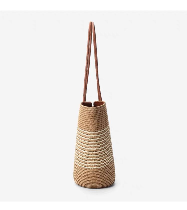 Striped Knit Open Top Bucket Beach Shoulder Bag