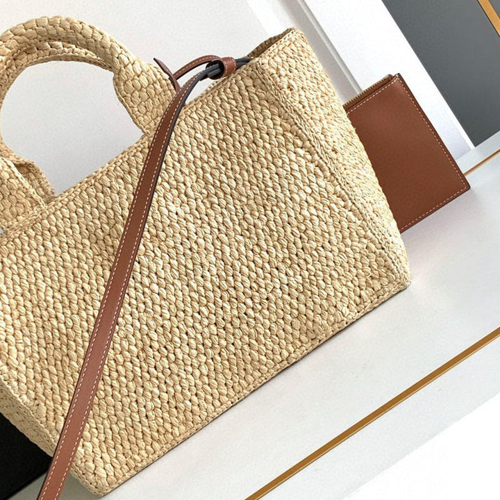 Hand-Woven Raffia Open Top Large Beach Tote Bag