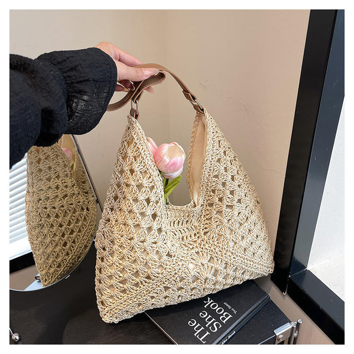 Open Weave Magnetic Snap Large Capacity Beach Shoulder Bag
