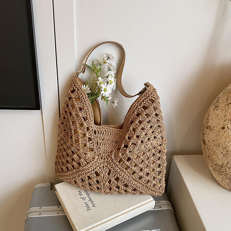 Open Weave Magnetic Snap Large Capacity Beach Shoulder Bag