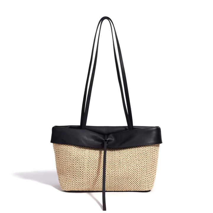 Color Block Leather Woven Large Capacity Beach Shoulder Bag