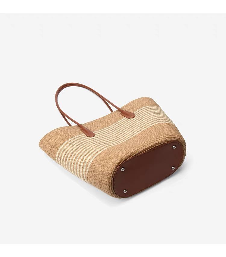 Striped Knit Open Top Bucket Beach Shoulder Bag