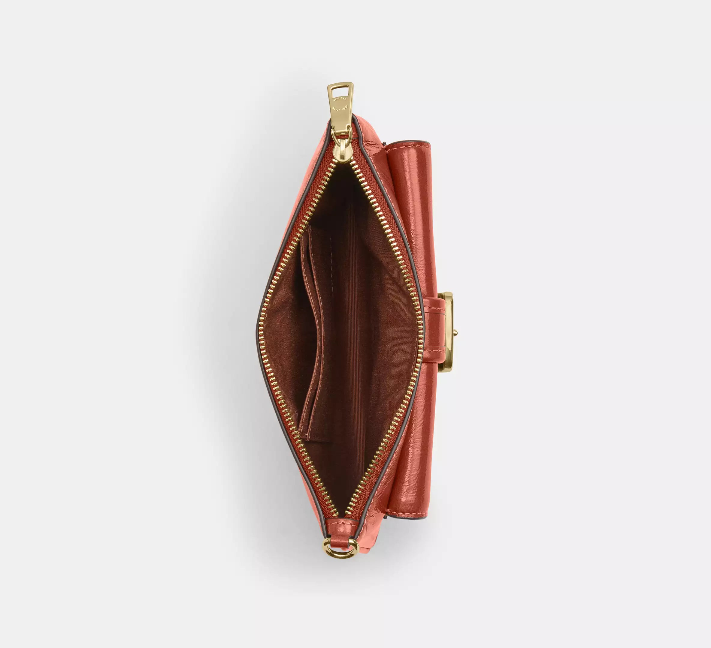 Glazed Leather Buckle Front Zip Top Wristlet