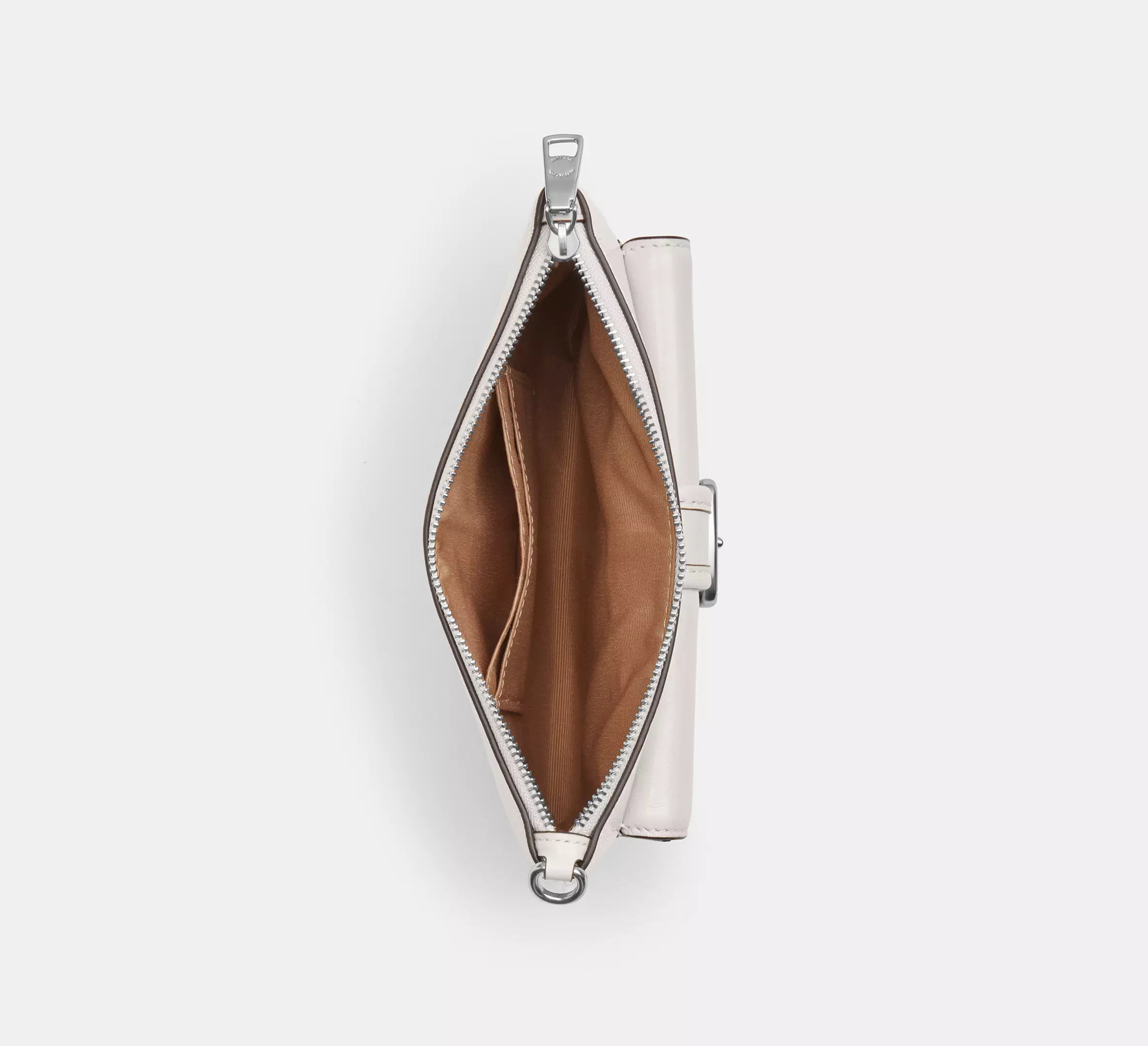 Glazed Leather Buckle Front Zip Top Wristlet